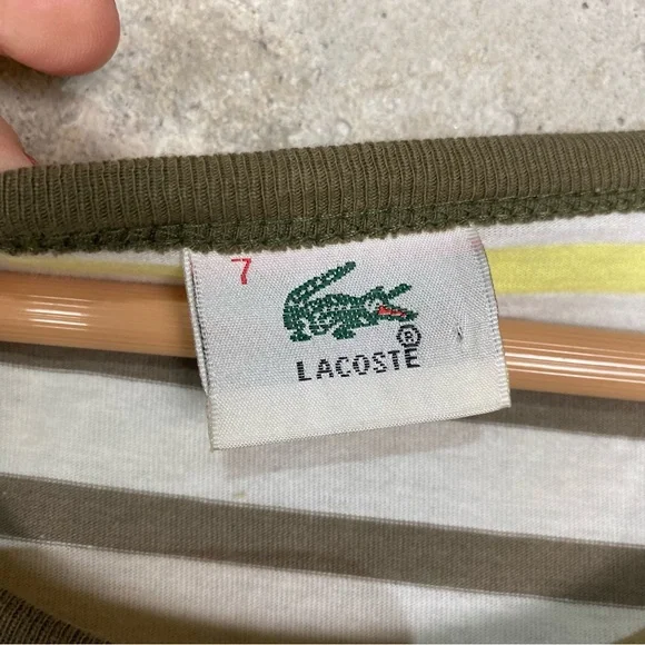Lacoste yellow green white striped short sleeve shirt - Picture 5 of 6